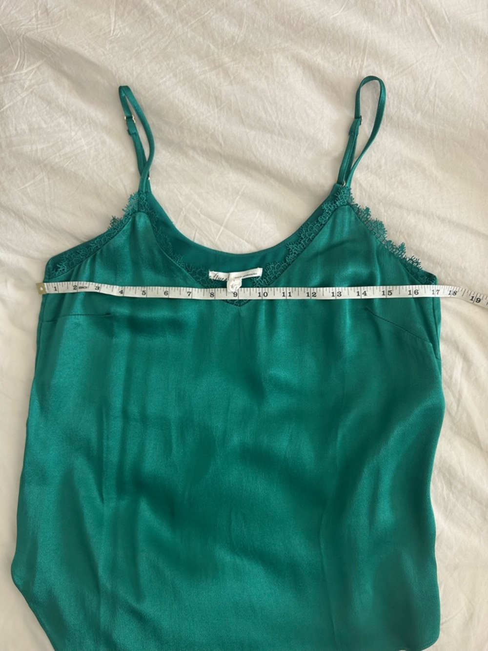 Floreat Anthropologie Green Emerald Lace-Trim Satin Cami Tank Size Small NWT - Picture 6 of 11